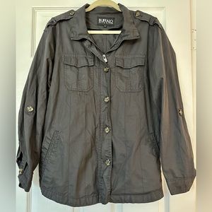 Olive green button-up jacket